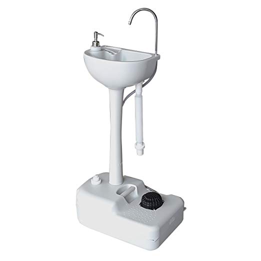 TruePower Portable Camping Sink w/Towel Holder, Soap Dispenser & Foot Pump - 19L Water Capacity Hand Wash Basin Stand w