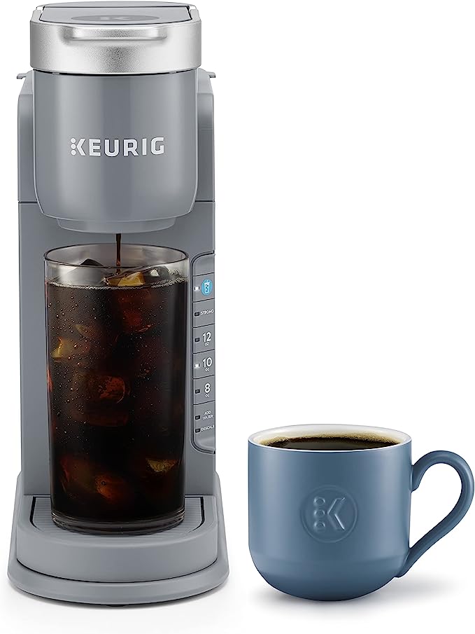 Keurig K-Iced Single Serve K-Cup Pod Coffee Maker, Featuring Simple Push Blue Button Brew Over Ice, Grey