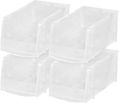 IRIS USA 11" x 6" x 5" Medium Plastic Open Front Stackable Storage bin, 4-Pack, Stackable Craft Supplies Food and Snack Organizer Caddy Basket for Kitchen Pantry Cabinet Fridge Classroom Office, Clear