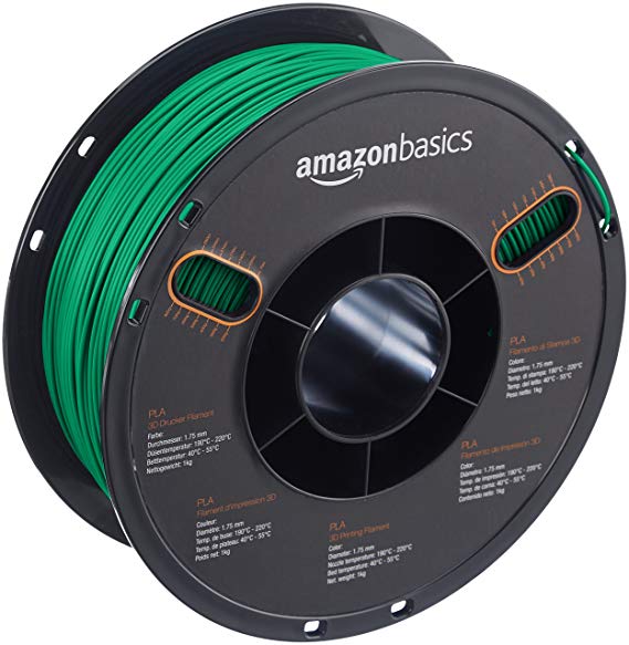 AmazonBasics PLA 3D Printer Filament, 1.75mm, Green, 1 kg Spool