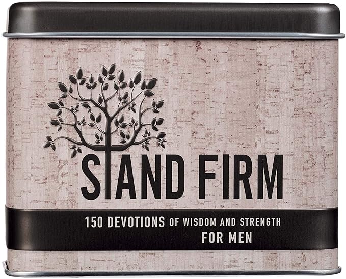 Christian Art Gifts Devotional Cards In Tin | Stand Firm – 75 Double Sided Cards | Bible Verse Encouraging Gift for Men