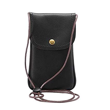 Universal Crossbody Cell Phone Bag WaitingU PU Leather Carrying Case Credit Card Holder Adjustable Shoulder Pouch Bag for iPhone 6/6S Plus Samsung Galaxy Note Series Phones Under 6'' -Black