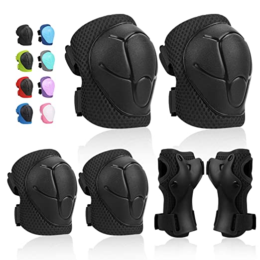 Kids Protective Gears SKL Knee Pads for Kids Knee and Elbow Pads with Wrist Guards 3 in 1 for Skating Cycling Bike Rollerblading Scooter (Black)