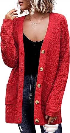 Zeagoo Womens 2024 Long Sleeve Chunky Cable Knit Fall Cardigans Sweaters Button Down Open Front Outerwear with Pockets