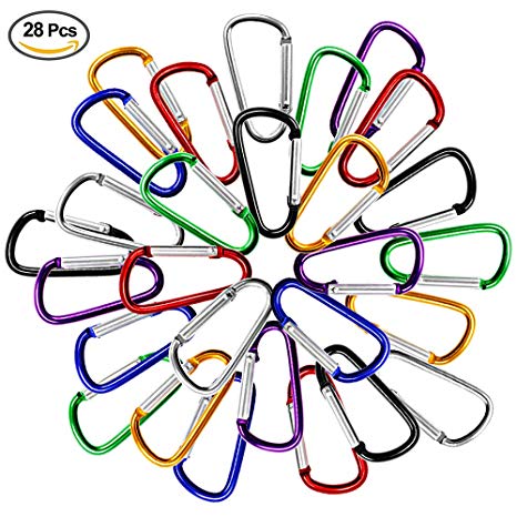28pcs/Bag Aluminum Carabiner,DLAND 28pcs 2"/5cm Assorted Colors D Shape Spring-loaded Gate Aluminum Carabiner for Home, Rv, Camping, Fishing, Hiking, Traveling and Keychain