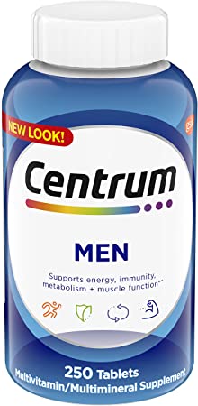 Centrum Multivitamin for Men, Multivitamin/Multimineral Supplement with Vitamin D3, B Vitamins and Antioxidants, Gluten Free, Non-GMO Ingredients - 250 Count