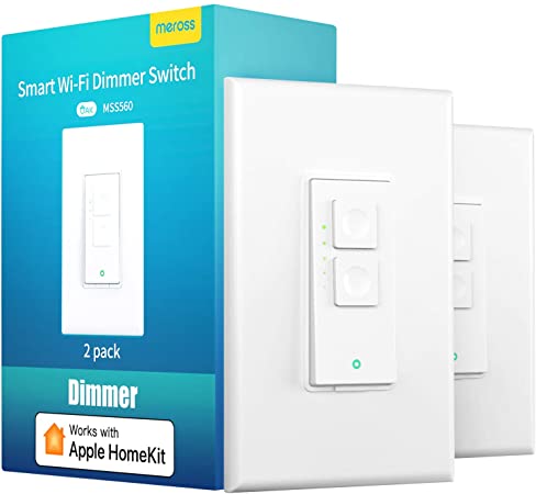 meross Smart Dimmer Switch Single Pole Supports Apple Homekit, Alexa Google Assistant & SmartThings, 2.4Ghz WiFi Light Switch for Dimmable LED, Neutral Wire Required, Remote Control Schedule, 2 Pack