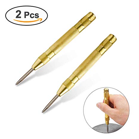Automatic Center Hole Punch 2 Pieces 5 Inch Spring Loaded Drill Punch Tool Hand Tool Window Punch Metal Center Punch Tool for Wood, Metal, Plastic and Glass Crushing