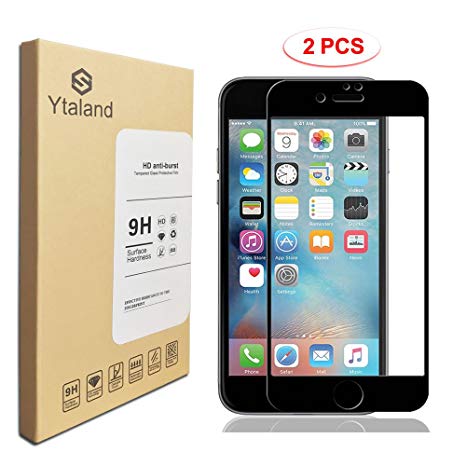 [2 Pack] iPhone 8 Plus Screen Protector, Ytaland Full Coverage Tempered Glass Screen Protector Film Edge to Edge Protection for Apple iPhone 8 Plus, 5.5 Inch (Black)