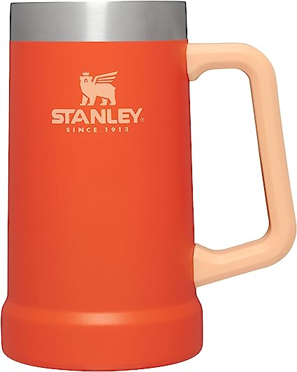 Stanley Adventure Big Grip Beer Stein, 24oz Stainless Steel Beer Mug, Double Wall Vacuum Insulation, Tigerlily