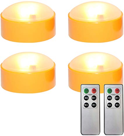 4 Pack Halloween LED Pumpkin Lights with Remote and Timers Battery Operated Jack-O-Lantern Lights Bright Flickering Flameless Electric Candles for Halloween Decor Holiday Decorations Orange Color