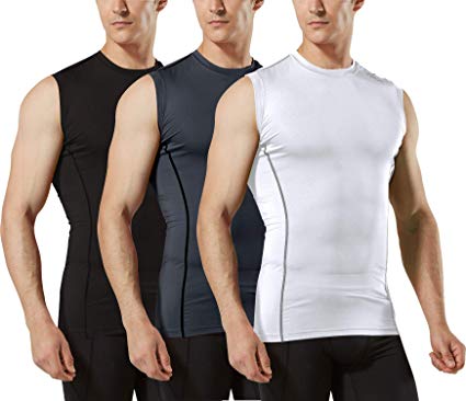 TSLA Men's (Pack of 1, 3) R Neck Sleeveless Muscle Tank Dry Compression Baselayer