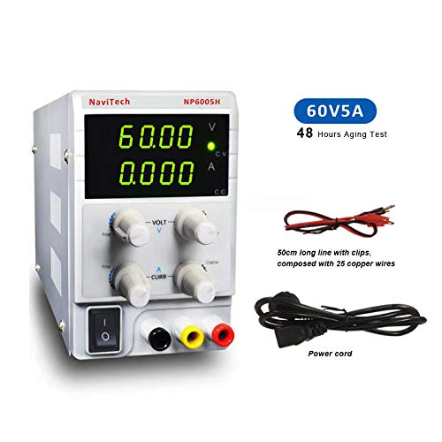 60V 5A DC Bench Power Supply Variable 4-Digital LED Display, High Precision Adjustable Regulated Switching Power Supply with Free Alligator Leads US Power Cord
