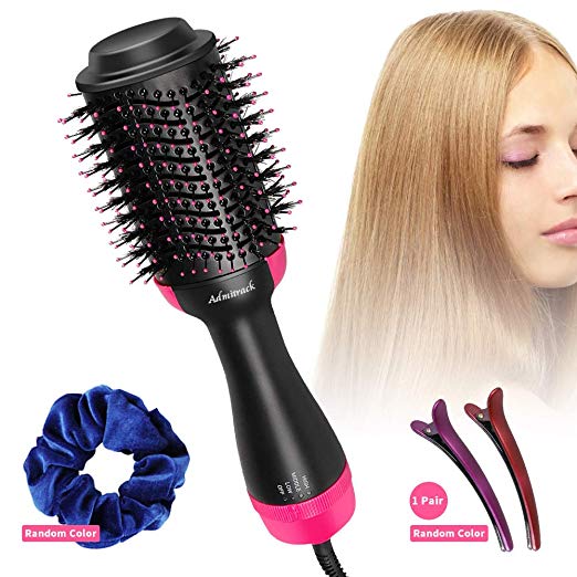 One Step Hair Dryer & Volumizer, Admitrack Hot Air Brush 3-IN-1 Negative Ions Hair Dryer, Curler and Straightener for All Hair Types (rose)