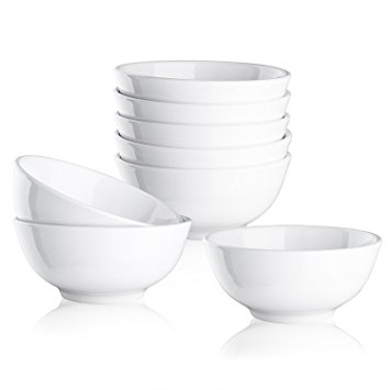 22 OZ Porcelain Cereal / Soup Bowl Set Dinnerware Bowls for Entree Oatmeal Pasta Stews Noodle Salad - 8 Pack White Lead and Cadmium Free