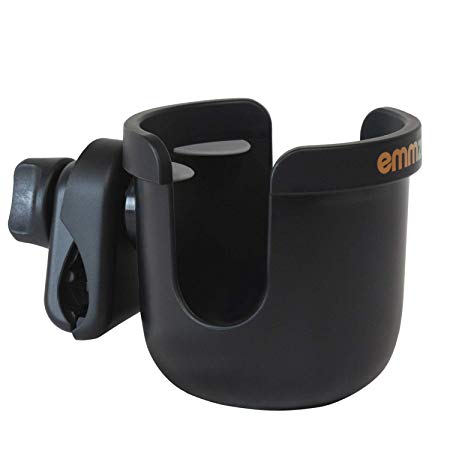 Emmzoe Universal Fit Stroller Cup Holder - Drink Stabilizer, Anti-Slip Clamp and 360 Degree Rotation