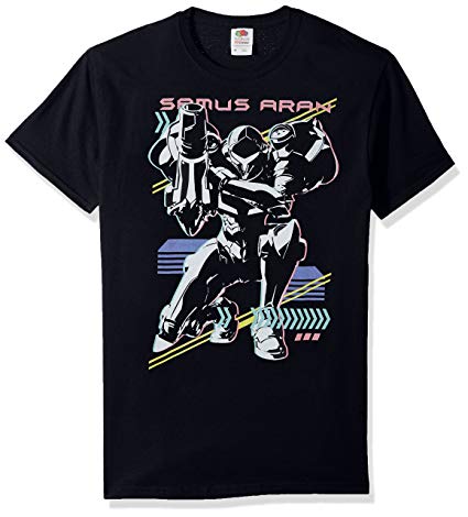 Nintendo Metroid Men's Graphic Tees, Black // Samus Aran Neon, Medium