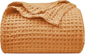 PHF Ultra Soft Waffle Weave Blanket Twin Size 66"x 90"- Washed Lightweight Breathable Cozy Woven Blanket Perfect for Spring Summer - Great Decor for Couch Bed Sofa Home Car - Orange