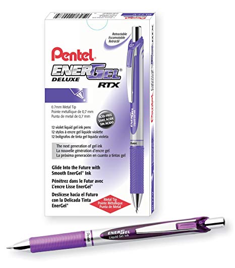 Pentel EnerGel Deluxe RTX Gel Ink Pen, 0.7 Millimeter Metal Tip, Violet Ink, 1 Each (BL77-V)