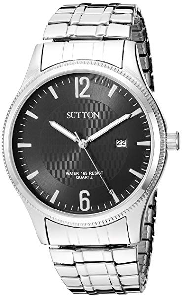 Sutton by Armitron Men's SU/5007BKSV Date Function Silver-Tone Expansion Band Watch