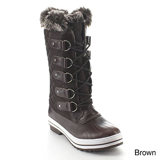 Refresh Wind-02 Women's Round Toe Lace Up Waterproof Quilted Mid Calf Snow Boots