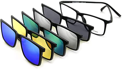 Bauhaus Magnetic Clip on Sunglasses for Men & Women Polarized UV Protection Retro Square Eyeglasses Fit Over Night Driving