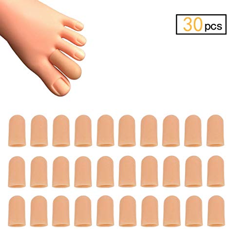 30 Pieces Gel Toe Caps, Silicone Toe Protector, Toe Covers, Protect Toe from Rubbing, Ingrown Toenails, Corns, Blisters, Hammer Toes and Other Painful Toe Problems (Small,Beige)