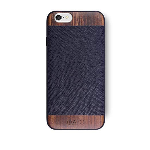 iATO Designer Case for iPhone 6 / 6s. Black Saffiano Genuine Leather & Real Bois de Rose Wood. Premium Protective Snap on Bumper. Unique & Classy Wooden Back Cover Designed for iPhone 6 / 6s
