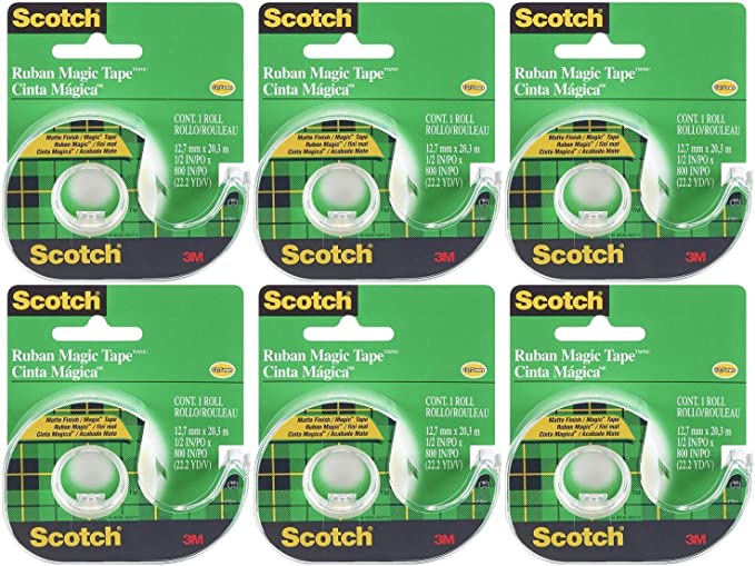 Scotch Magic Tape Invisible Matte Finish 1/2" X 800" (Pack of 6)