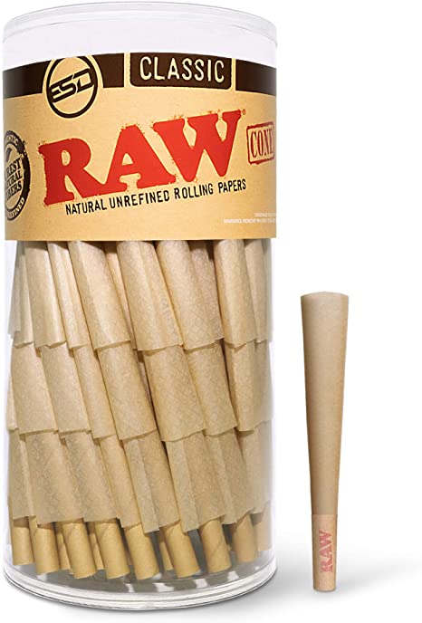 RAW Cones Classic 1 1/4 Size | 150 Pack | Natural Pre Rolled Rolling Paper with Tips & Packing Sticks Included