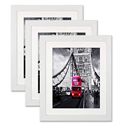 Ohbingo 8x10 White Picture Frame, Made to Display Pictures 6x8 with Mat or 8x10 Without Mat Set for Wall Hang or Table Top, Set of 3