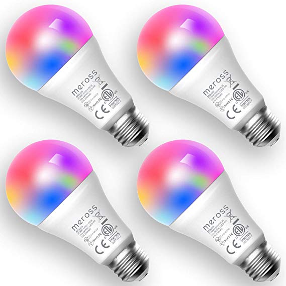 meross Smart Wi-Fi LED Bulb, Multiple Colors, RGB, 810 Lumens 60W Equivalent, Compatible with Alexa, Google Assistant and IFTTT, E26 Light Bulb, No Hub Required - Upgrade Versions (4 Pack)