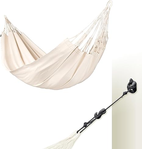 LA SIESTA® Modesta Organic Cotton Hammock & WallMount, Hammock Suspension Kit for Walls Ceilings & Square Beams - Indoor Outdoor Hammock, Extra Large Hammock Bed 2 Person Hammock - King, Latte