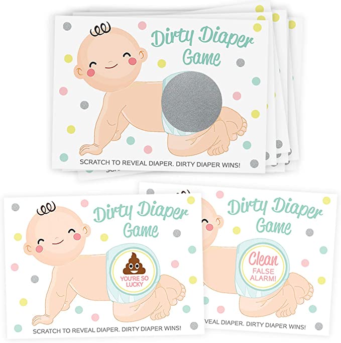 Dirty Diaper Scratch Off Game, 30 Cards, Raffle Tickets, Baby Shower Activity and Idea, Fun and Easy to Play (Lighter Skin)