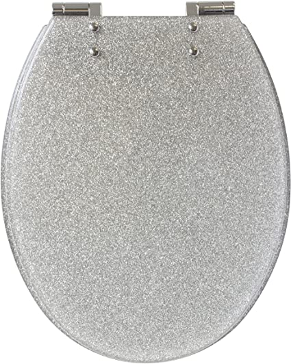 Gelco 709563 Glitter Toilet Seat Slow Close Resin Silver 46 x 34 x 7.5 cm
