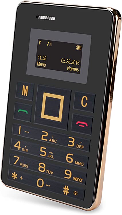 Slide Wallet Size Unlocked Mini Cell Phone Worldwide 2G GSM Service, Black/Gold