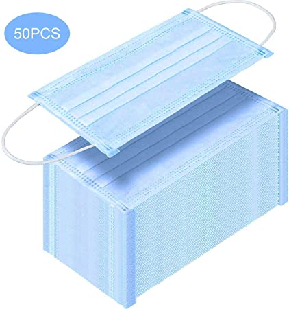 50Pcs 3 Ply Disposable 𝐌𝐀𝐒𝐊 with Elastic Earloop, Level 3 Respirator 𝐌𝐀𝐒𝐊s for Surgical Dental Polypropylene 𝐌𝐀𝐒𝐊s for Personal Health Protection Blue