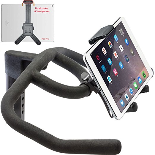 ChargerCity HDX2 Apple iPad Mini Air PRO iPhone X 8 7 Plus Samsung Galaxy Tab S7 S8 Edge Note Tablet/Smartphone Strap-Lock Holder Mount for In Door Exercise Eliptical Treadmill Spin Bike Handlebar