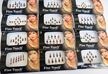 6 Packs- 42 Multicolored Face Jewels Mix n Match All Size/Multicolored /Long n Small Forehead Tika