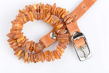 Baltic Amber Collar for Dogs and Cats. The Power from The Nature Best Natural Protection for Your Lovely Pet 100% Natural Raw Amber Collar with Adjustable Brown Leather Strap