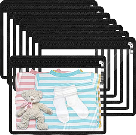 8 Pieces Clear Zipper Pouches PVC Waterproof Pouch Multi-Purpose Zippered Pouches Zipper Envelopes Folder Storage Pouch Document File Organization Bags (Black Edging,13 x 10.5 Inches）