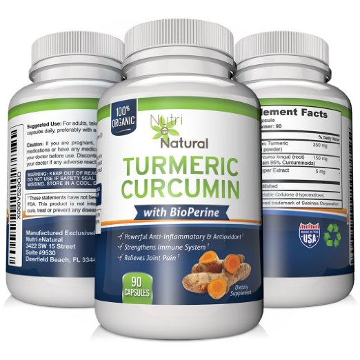 Organic Turmeric Curcumin Supplement with Bioperine Black Pepper Extract 500mg 90 Capsules Anti-inflammatory Antioxidant Gluten Free Contains 95 Curcuminoids for Maximum Potency