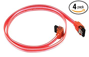 C&E 4 Pack 24 inch SATA 6Gbps Cable w/Locking Latch 90 Degree to 180 Degree  UV Red, CNE546933