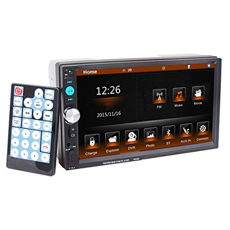 Double-DIN In Dash Masione® 7 Inch LCD Touchscreen Car Stereo Audio MP3 MP4 1080P Video Player FM/SD/USB/AUX-in/Bluetooth/Hands-Free Calls/Rear View Camera Wireless Remote