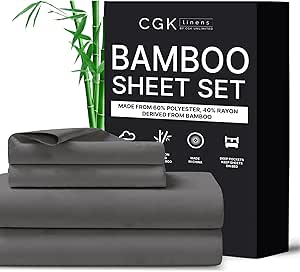 Full Size Sheets - Cooling & Breathable Sheets - 60% Polyester, 40% Rayon Derived from Bamboo - Super Soft Sheets - Comfy - Sheets for Hot Sleepers to Stay Cool, Fits Full Sized Bed (Full, Dark Grey)