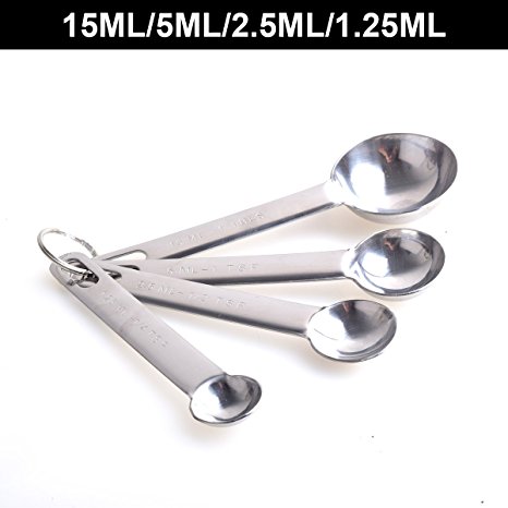 Cocar Kitchen Stainless Steel Measuring Spoons for Salt, Sugar, Coffee, Spices Dry/Liquid - Set of 4 1-Tbsp (15ML), 1-Tsp (5ML), 1/2-Tsp (2.5ML), 1/4-Tsp (1.25ML)