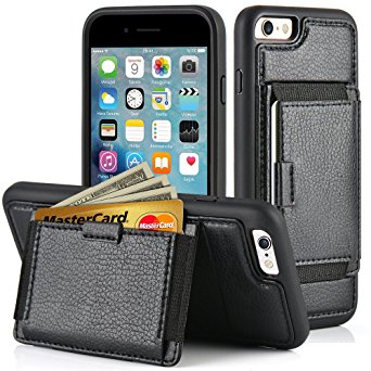 iphone 6S Wallet Case, ZVE iphone 6 Case, Apple 6 [Shockproof] Case Cover Protective Case Kickstand Leather Wallet Card Holder Case Cover for iPhone 6 & iPhone 6S 4.7 inch -Black