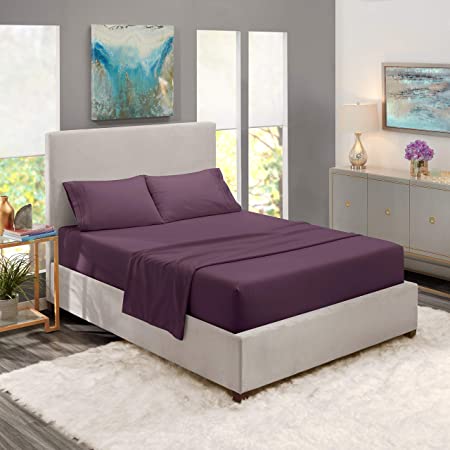 Nestl Deep Pocket King Sheets: King Size Bed Sheets with Fitted and Flat Sheet, Pillow Cases - Extra Soft Microfiber Bedsheet Set with Deep Pockets for King Sized Mattress - Purple Eggplant
