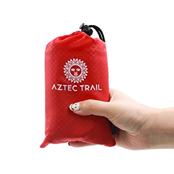 Pocket Blanket by Aztec Trail. Portable, Compact Lightweight. Ideal for Picnic, Beach, Hiking, Camping. Water resistant. Ground Stakes included