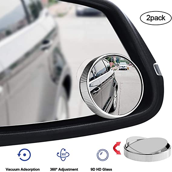 LKDEPO Reusable Car Blind Spot Mirror, Vacuum Adsorption Design, 2in Round HD Waterproof Convex Automotive Rear View Mirror, Adjustable 360°Rotate Wide Angle for Cars SUV Trucks - 2 Pack